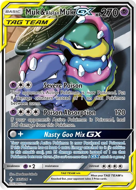 Muk & Alolan Muk GX, Pokémon card UNB 197 — Unbroken Bonds set