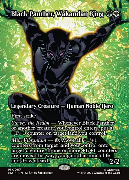 Black Panther, Wakandan King, Magic card MAR 87 — Marvel Universe set