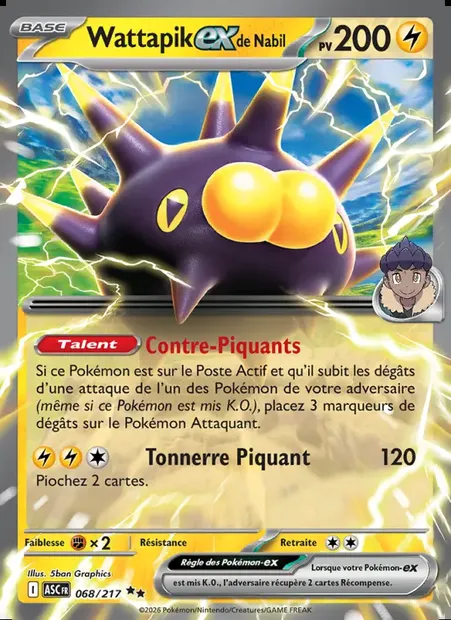 Wattapik-ex de Nabil, carte Pokémon ASC 068 — extension Héros Transcendants