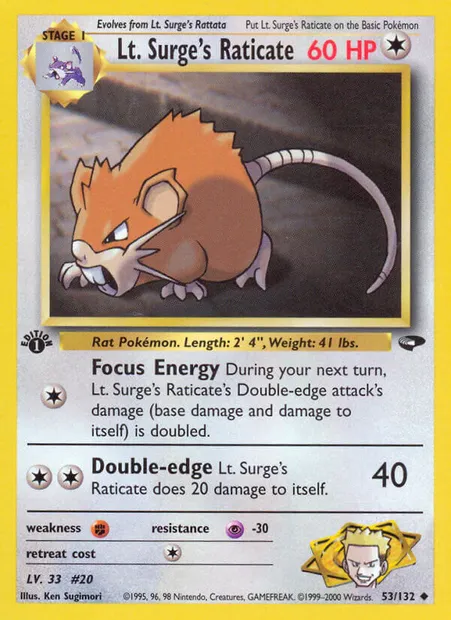 Lt. Surge's Raticate, carte Pokémon GC 53 — extension Gym Challenge