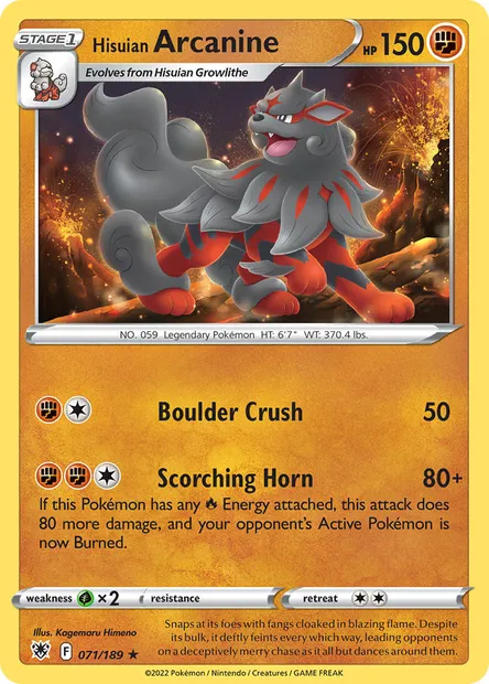 Hisuian Arcanine, Pokémon card ASR 071 — Astral Radiance set