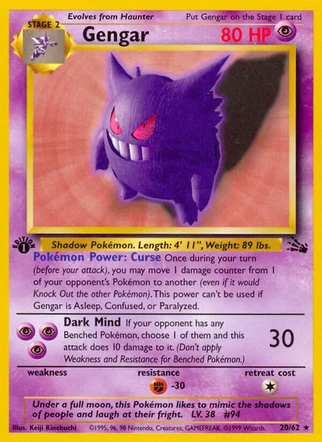 Gengar, Pokémon card FO 20 — Fossil set