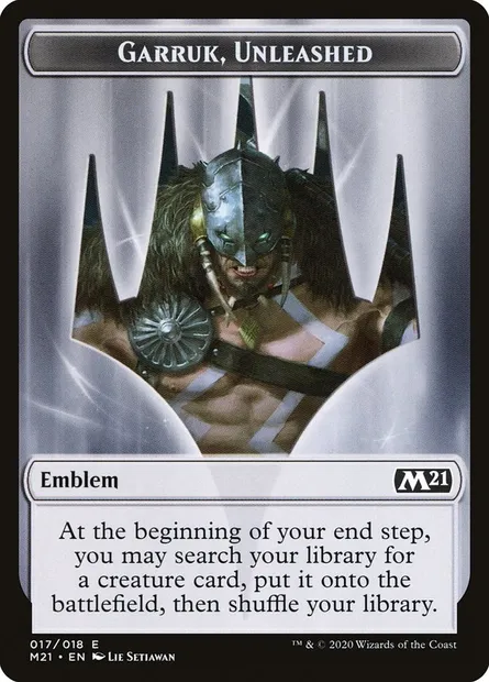 Garruk, Unleashed Emblem, Magic card TM21 17 — Core Set 2021 Tokens set