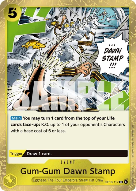 Gum-Gum Dawn Stamp, One Piece card OP13-117 — CARRYING ON HIS WILL set