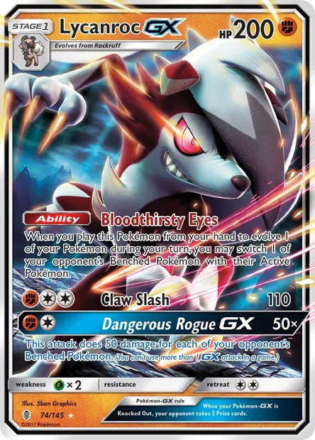Lycanroc GX, Pokémon card GRI 74 — Guardians Rising set