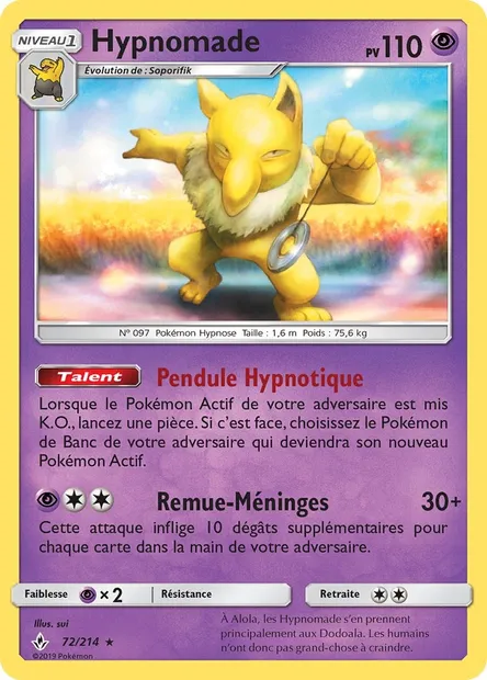 Hypnomade, carte Pokémon UNB 72 — extension Alliance Infaillible