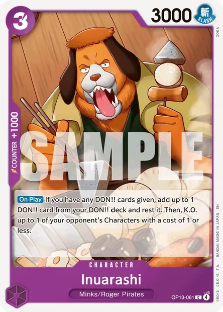 Inuarashi, One Piece card OP13-061 — CARRYING ON HIS WILL set