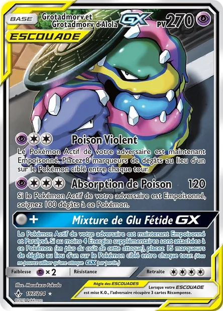 Grotadmorv et Grotadmorv d’Alola GX, carte Pokémon UNB 197 — extension Alliance Infaillible