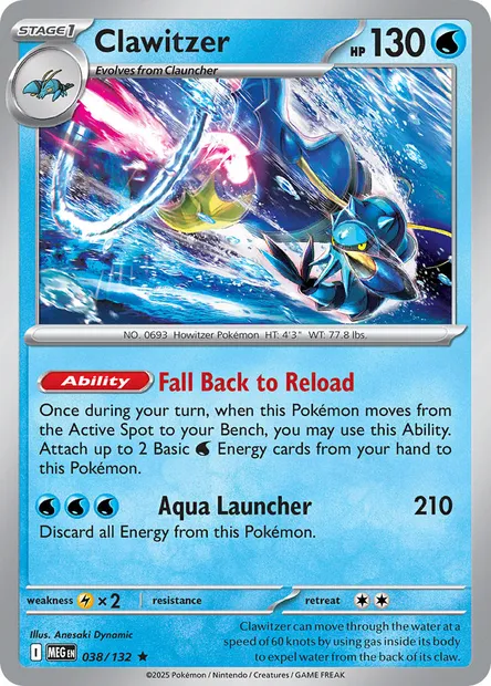 Clawitzer, Pokémon card MEG 038 — Mega Evolution set