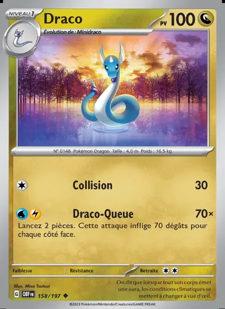 Draco, carte Pokémon OBF 158 — extension Flammes Obsidiennes