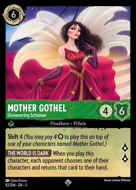 Mother Gothel - Unwavering Schemer, Disney Lorcana card CH5-092 — Shimmering Skies set