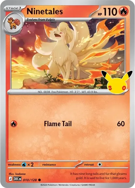Ninetales, Pokémon card 30C 010 — 30th Celebration set