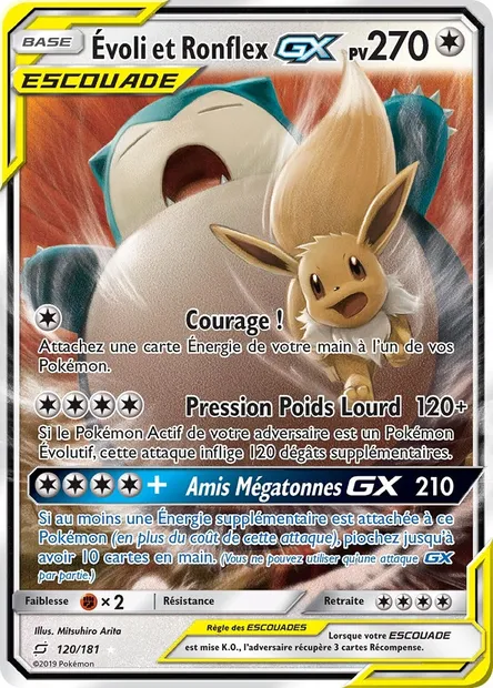 Évoli et Ronflex GX, carte Pokémon TEU 120 — extension Duo de Choc