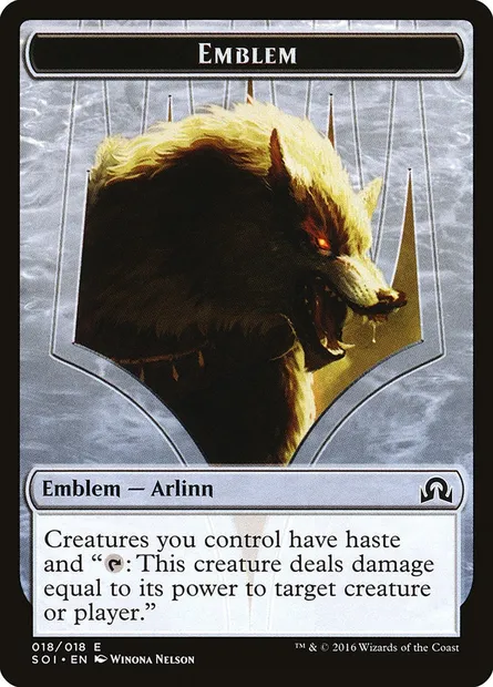 Arlinn, Embraced by the Moon Emblem, carte Magic TSOI 18 — extension Shadows over Innistrad Tokens