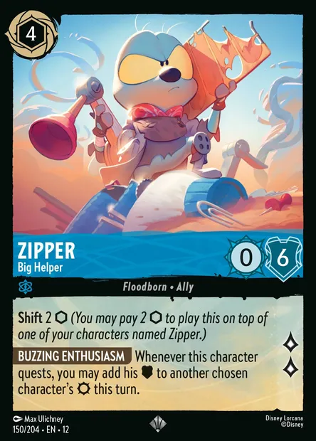 Zipper - Big Helper, Disney Lorcana card CH12-150 — Wilds Unknown set