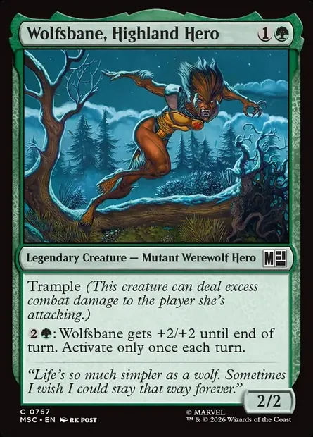 Wolfsbane, Highland Hero, Magic card MSC 767 — Marvel Super Heroes Commander set
