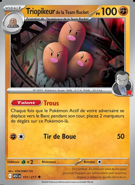Triopikeur de la Team Rocket, carte Pokémon ASC 101 — extension Héros Transcendants