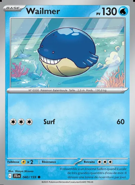 Wailmer, carte Pokémon JTG 040 — extension Aventures Ensemble