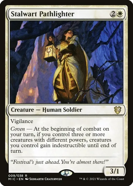 Stalwart Pathlighter, Magic card MIC 9 — Midnight Hunt Commander set