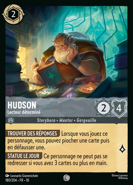 Hudson - Lecteur déterminé, carte Disney Lorcana CH10-180 — extension Lueurs dans les Profondeurs