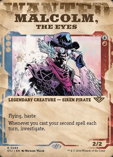 Malcolm, the Eyes, Magic card OTJ 295 — Outlaws of Thunder Junction set