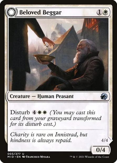 Beloved Beggar // Generous Soul, Magic card MID 3 — Innistrad: Midnight Hunt set