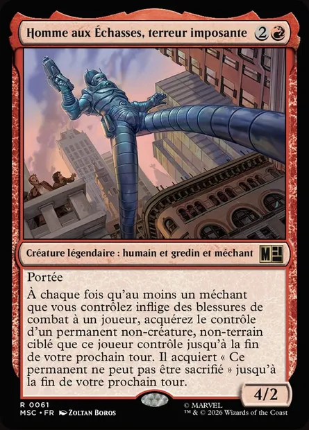 Homme aux Échasses, terreur imposante, carte Magic MSC 61 — extension Marvel Super Heroes Commander
