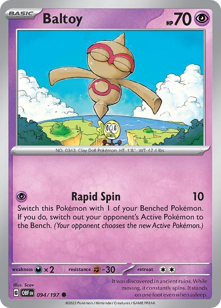 Baltoy, Pokémon card OBF 094 — Obsidian Flames set