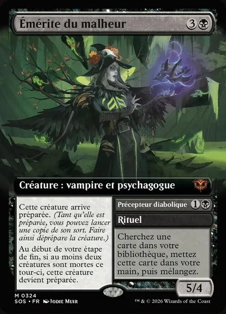 Émérite du malheur // Demonic Tutor, carte Magic SOS 324 — extension Secrets of Strixhaven