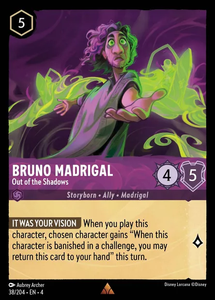 Bruno Madrigal - Out of the Shadows, Disney Lorcana card CH4-038 — Ursula's Return set