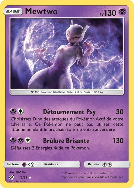 Mewtwo, carte Pokémon DET 12 — extension Détective Pikachu