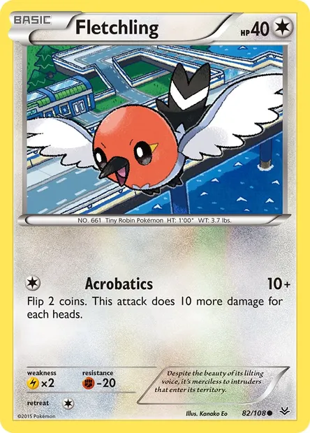 Fletchling, Pokémon card ROS 82 — Roaring Skies set