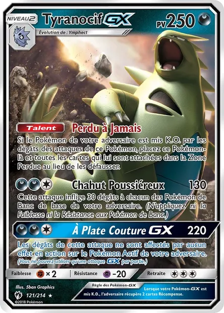 Tyranocif GX, carte Pokémon LOT 121 — extension Tonnerre Perdu