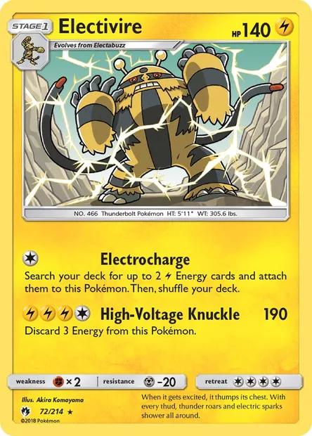 Electivire, Pokémon card LOT 72 — Lost Thunder set