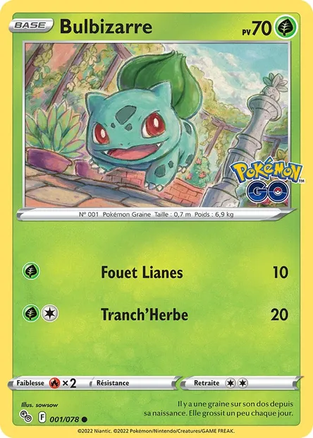 Bulbizarre, carte Pokémon PGO 001 — extension Pokémon GO