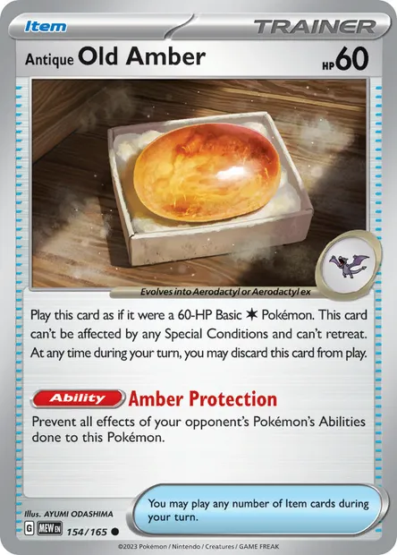 Antique Old Amber, Pokémon card MEW 154 — 151 set
