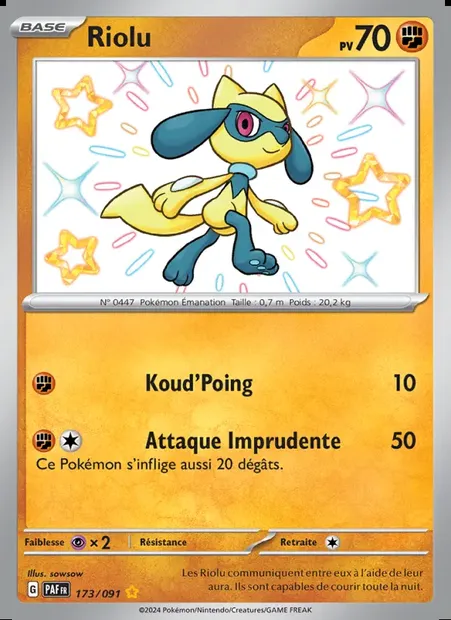 Riolu, carte Pokémon PAF 173 — extension Destinées de Paldea