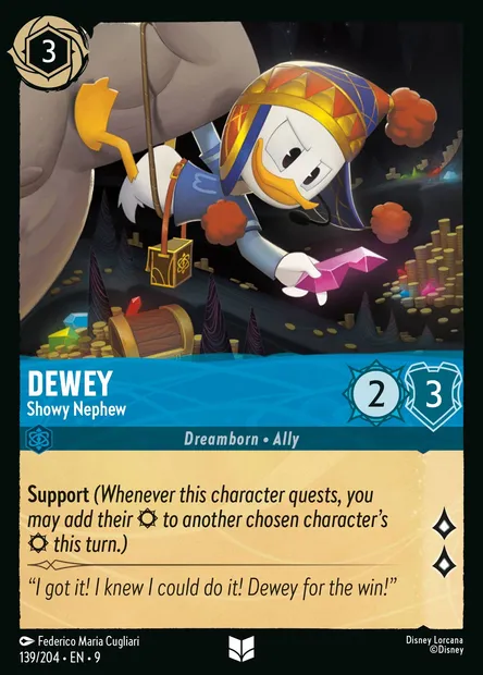 Dewey - Showy Nephew, Disney Lorcana card CH9-139 — Fabled set