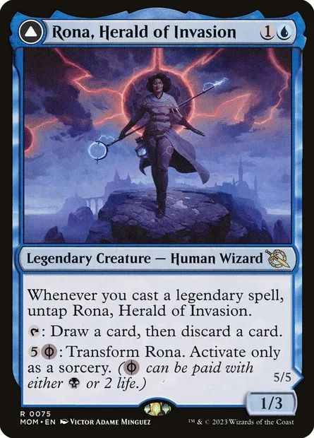 Rona, Herald of Invasion // Rona, Tolarian Obliterator, Magic card MOM 75 — March of the Machine set