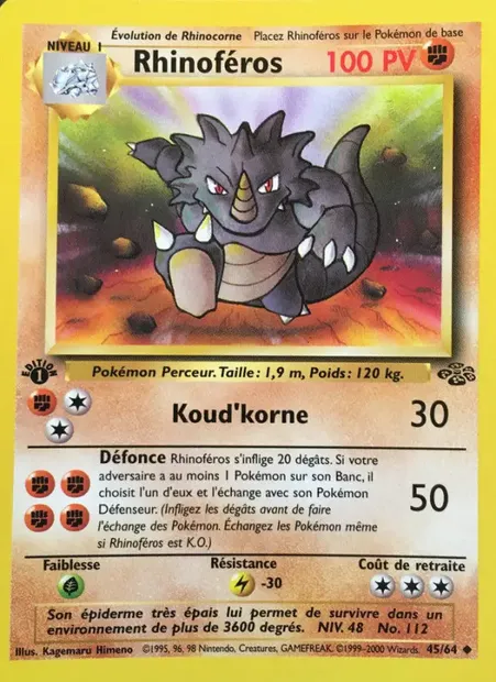 Rhinoféros, carte Pokémon JU 45 — extension Jungle
