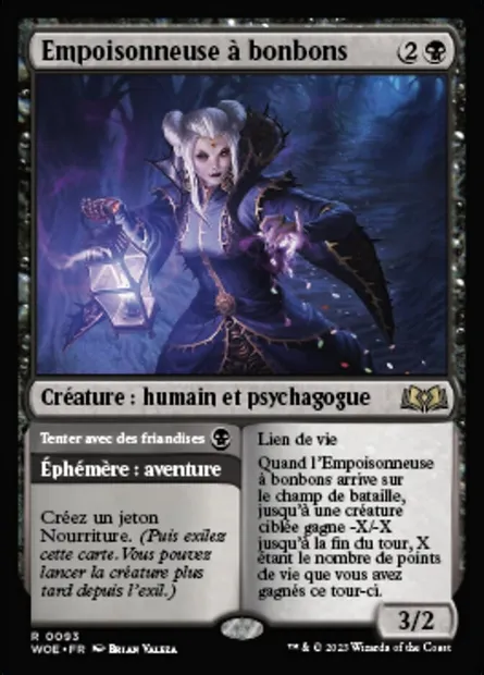 Empoisonneuse à bonbons // Tenter avec des friandises, carte Magic WOE 93 — extension Wilds of Eldraine