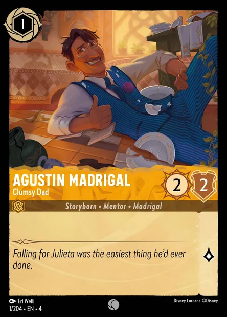 Agustin Madrigal - Clumsy Dad, Disney Lorcana card CH4-001 — Ursula's Return set