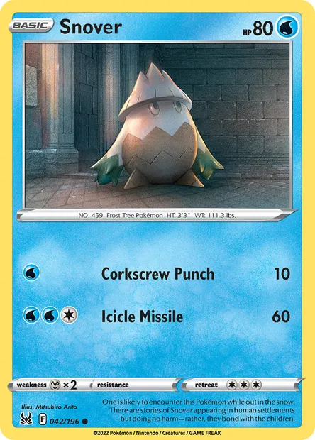 Snover, Pokémon card LOR 042 — Lost Origin set