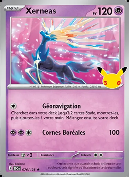 Xerneas, carte Pokémon 30C 076 — extension 30ᵉ Anniversaire