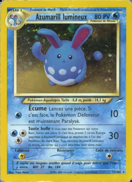 Azumarill lumineux, carte Pokémon NDE 13 — extension Neo Destiny