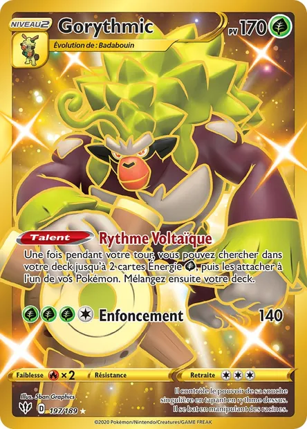 Gorythmic, carte Pokémon DAA 197 — extension Ténèbres Embrasées