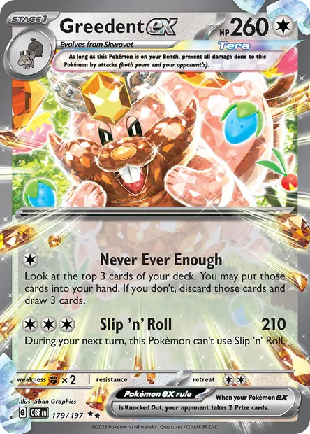 Greedent ex, Pokémon card OBF 179 — Obsidian Flames set