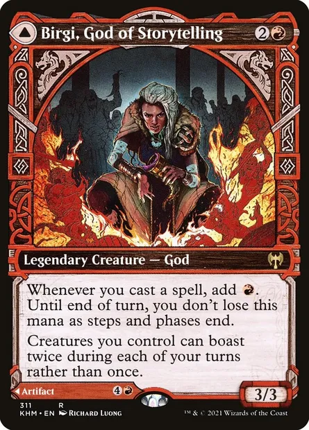 Birgi, God of Storytelling // Harnfel, Horn of Bounty, Magic card KHM 311 — Kaldheim set