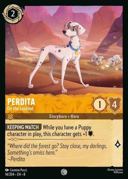 Perdita - On the Lookout, Disney Lorcana card CH8-014 — The Reign of Jafar set