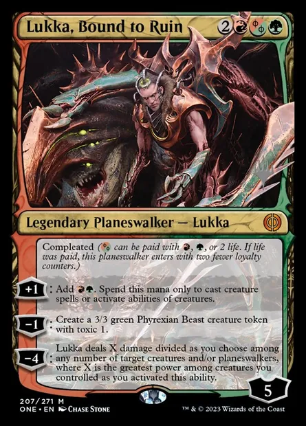 Lukka, Bound to Ruin, Magic card PONE 207p — Phyrexia: All Will Be One Promos set